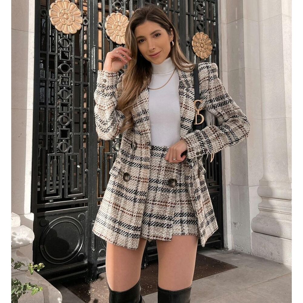 ZARA Wool-Blend Double Breasted Plaid Blazer NWT - Picture 13 of 16